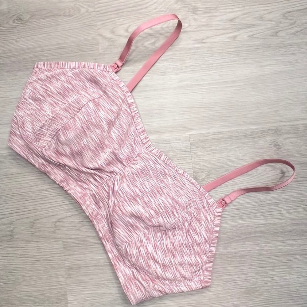 Motherhood Nursing Bra XL Pink White Heathered Strappy Maternity Nursing Bra‎